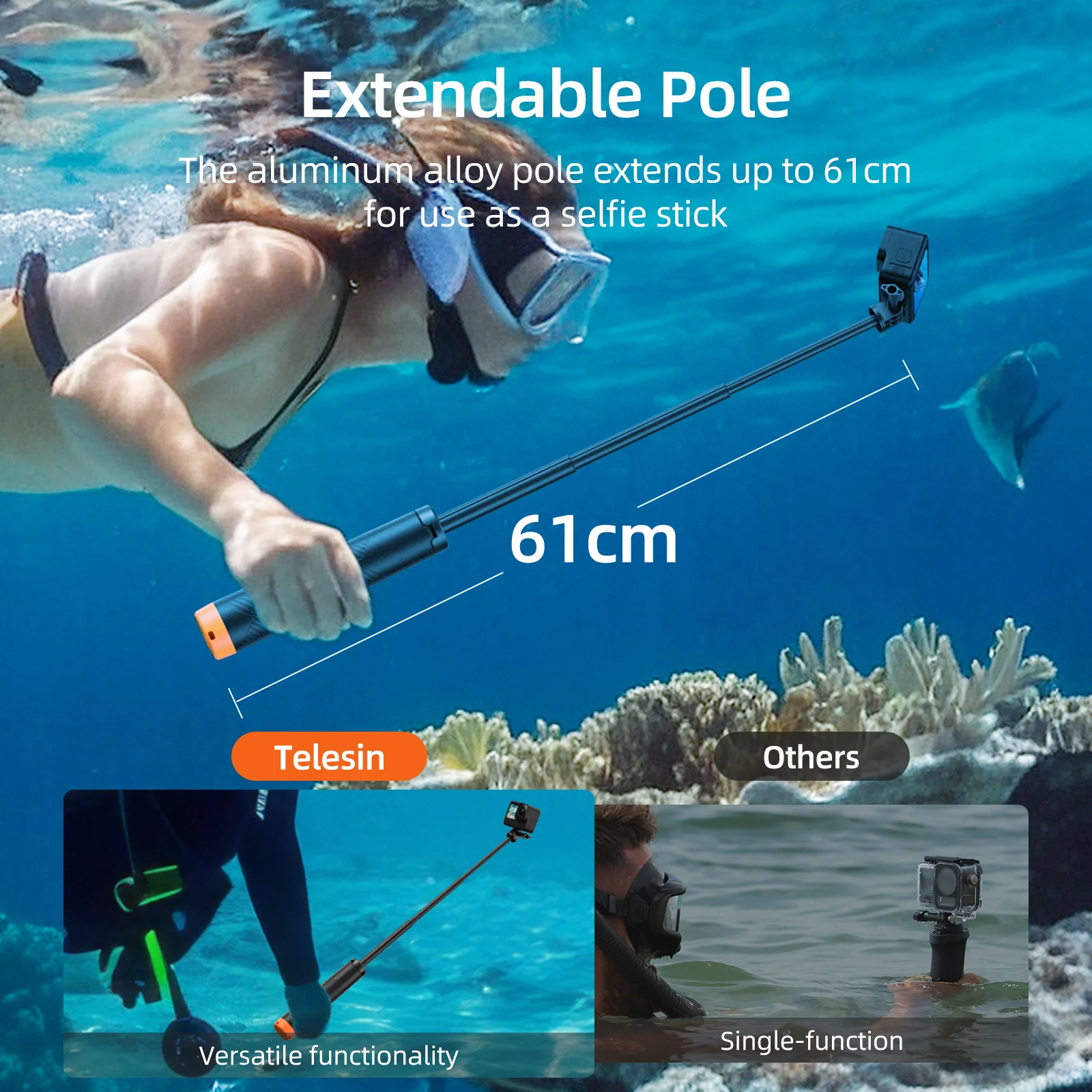 TELESIN – barre de flottabilité sous-marine, trépied extensible pour Selfie, pour Gopro Insta360 DJI OSMO, accessoires de caméra d'action