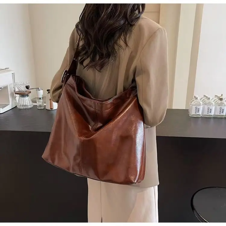 Women PU Bag Vintage Zipper SOFT High-Capacity Tote Bag Shoulder Bag Purses and Handbags Office Lady All-match