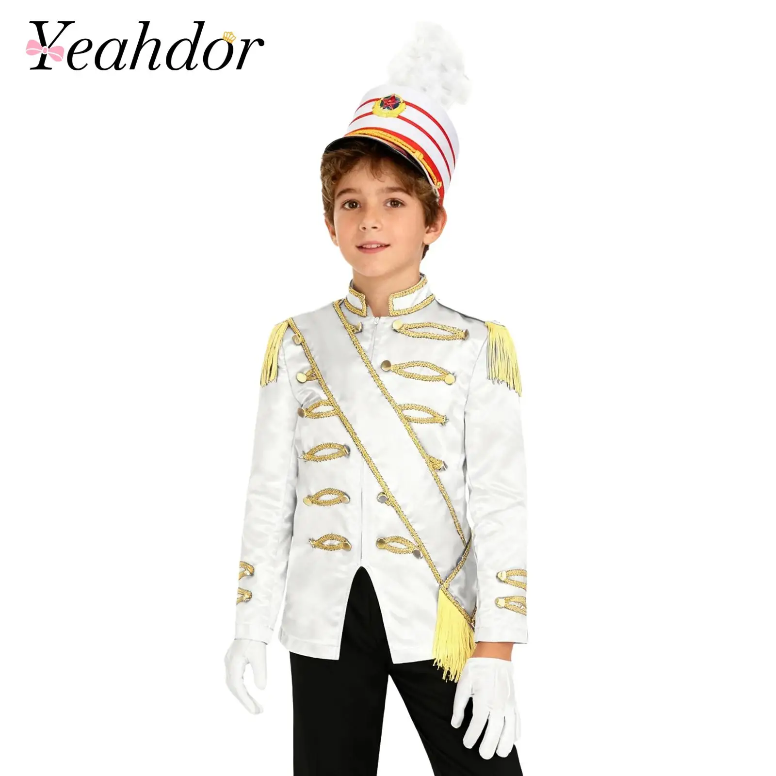 

Детский костюм для марширующего оркестра: куртка циркового директора с перьевым церемониальным фраком, военный парадный наряд для косплея