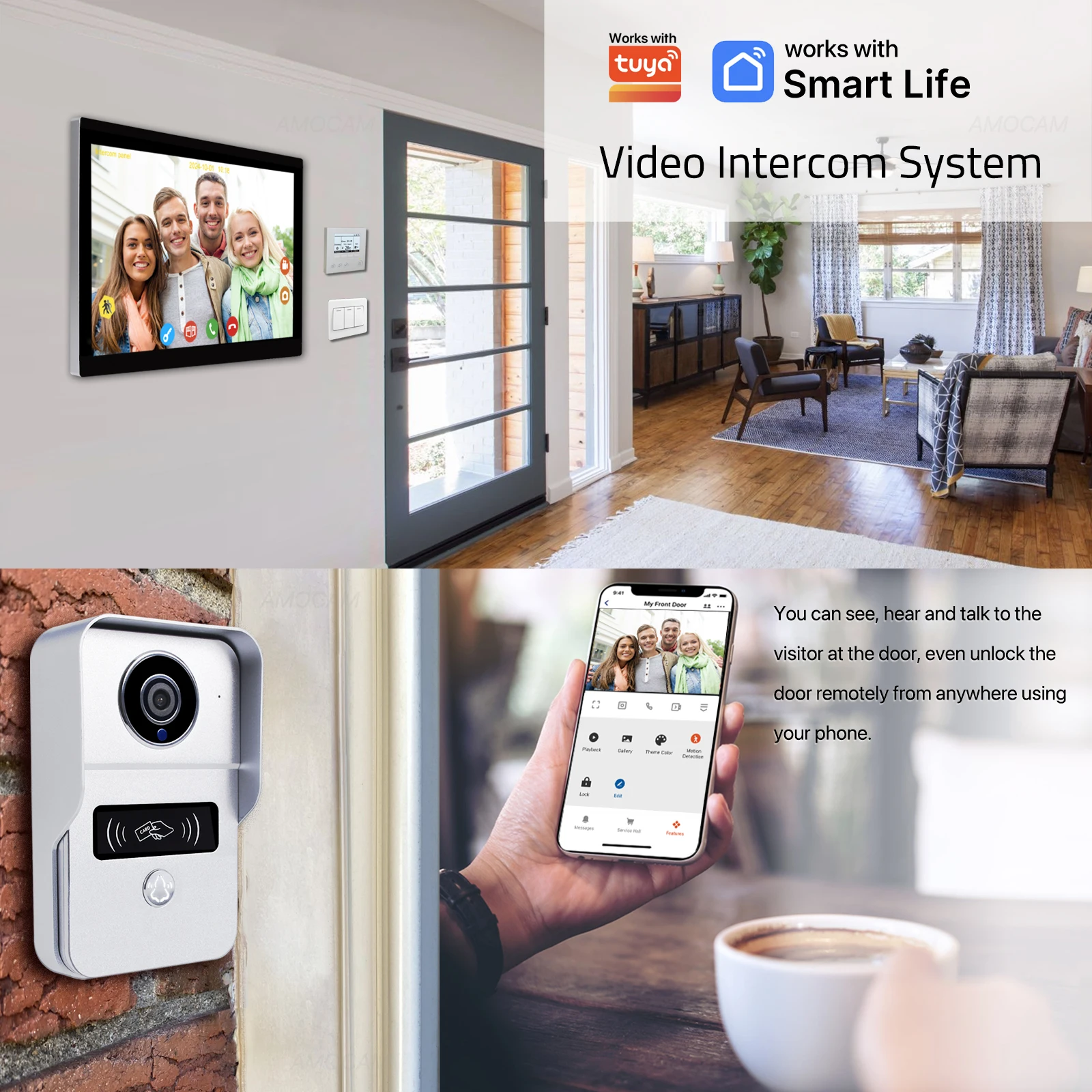 2 Wire Digital Video Intercom System, 7 / 10.1 Inch Wireless WIFI Monitor 1080P Doorphone Camera Video Doorbell Works with Tuya