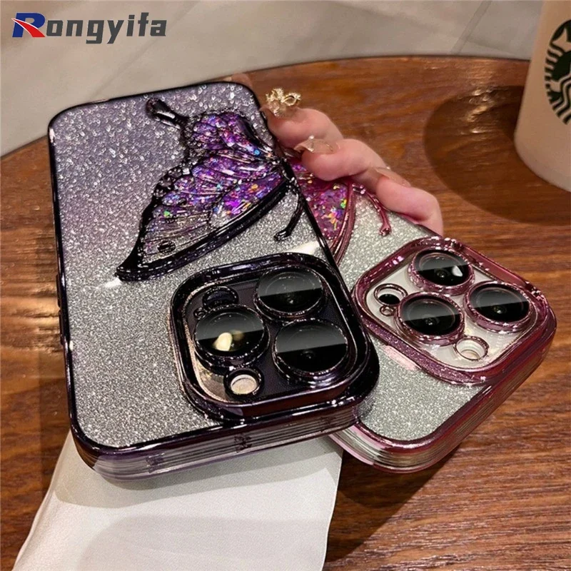 For OPPO A3 Pro A3X Reno 12F 12 Pro K12 K11X Find X8 Realme 13 Pro Plus Q3S Phone Case Luxury Quicksand Butterfly Holder Cover