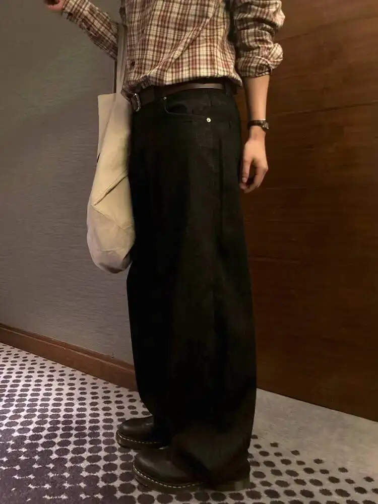 

American Style Trendy Simple Male Denim Pants Straight Leg Solid Color Jeans Men Autumn 2025 Trend Loose Men's Bottoms
