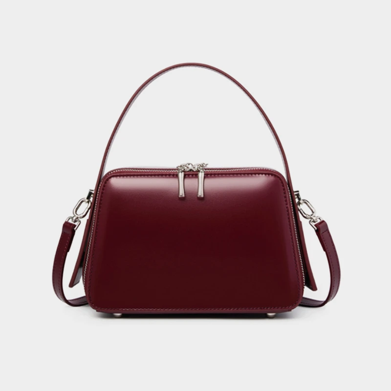 

Hifashion Cowhide Genuine Leather Boxy Small Tote Handbags For Women 2025 Luxury Designer Square Ladies Shoulder Crossbody Bags