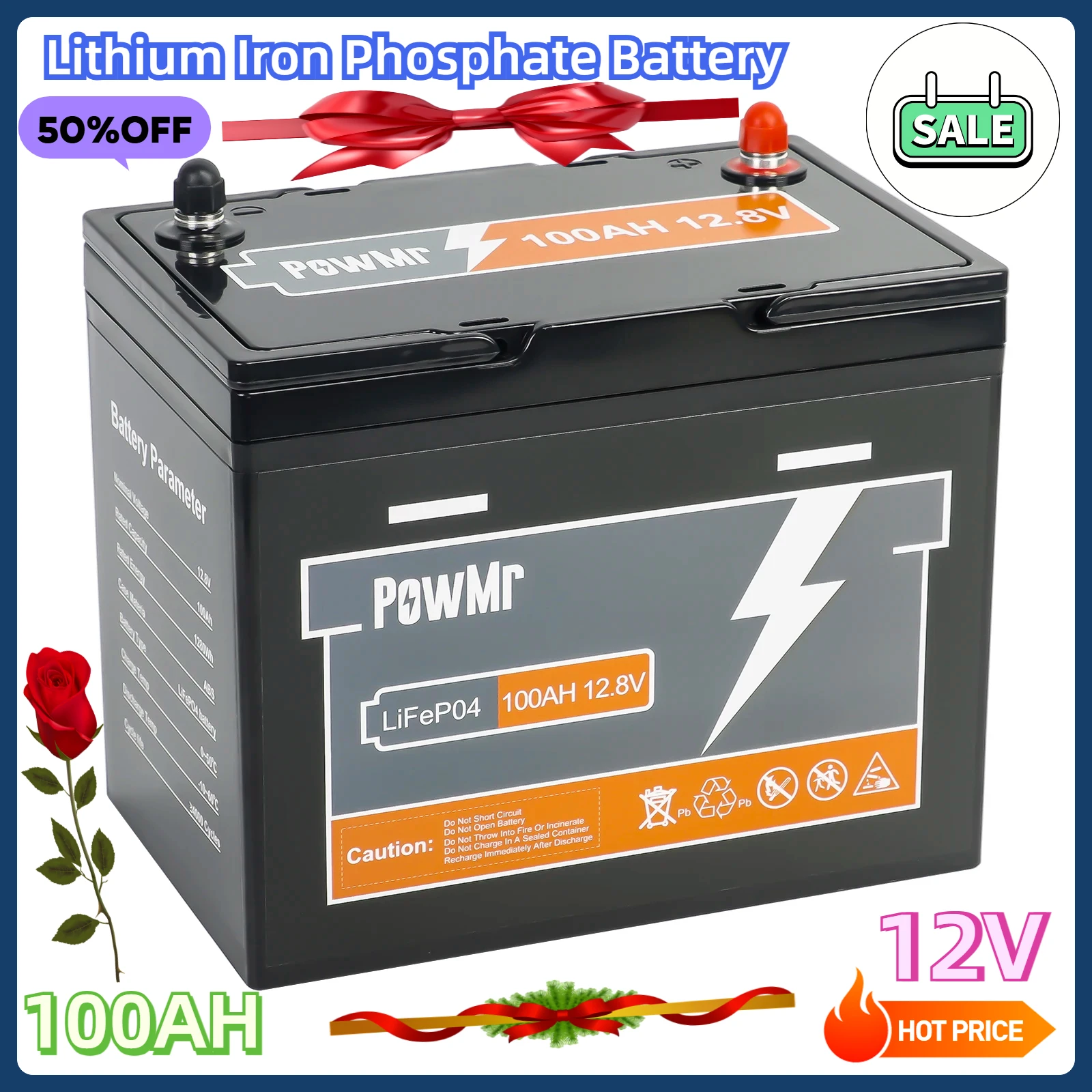 Lithium Iron Phosphate Batteries Built-in BMS Solar Boat RV 12V Off-grid Solar Energy MINI LiFePo4 12V 100AH Battery Pack