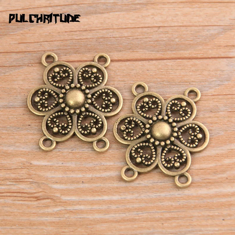 PULCHRITUDE 6pcs 27*30mm New Product Two Color Zinc Alloy Hollow Flower Porous Connectors Jewelry Making DIY Handmade Craft