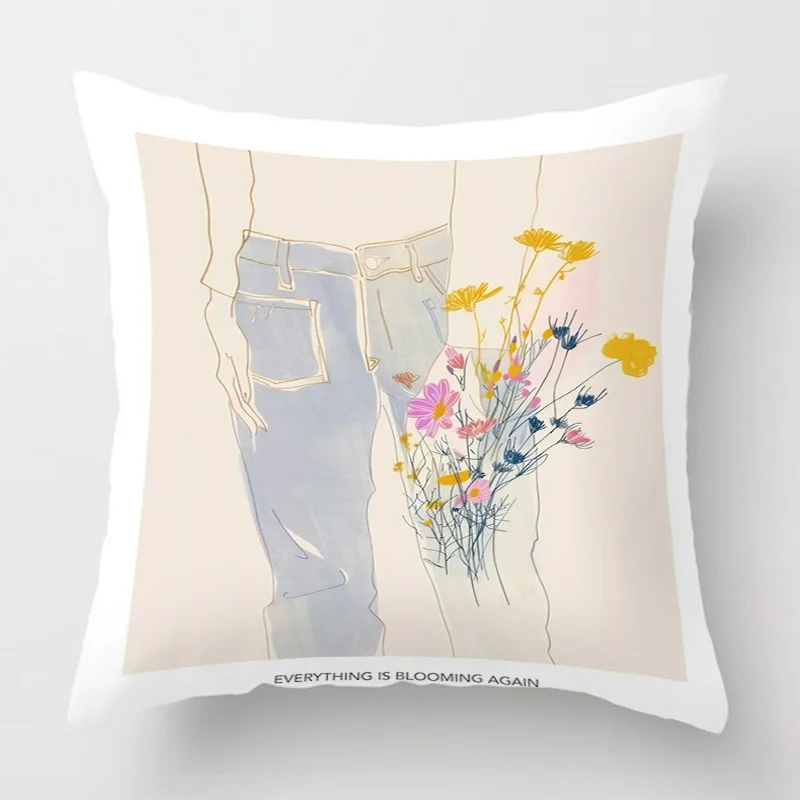 

Four Seasons Universal Pillowcase Abstract Geometric Plant Illustration Printed Cushion Cover Home Cafe Decoration