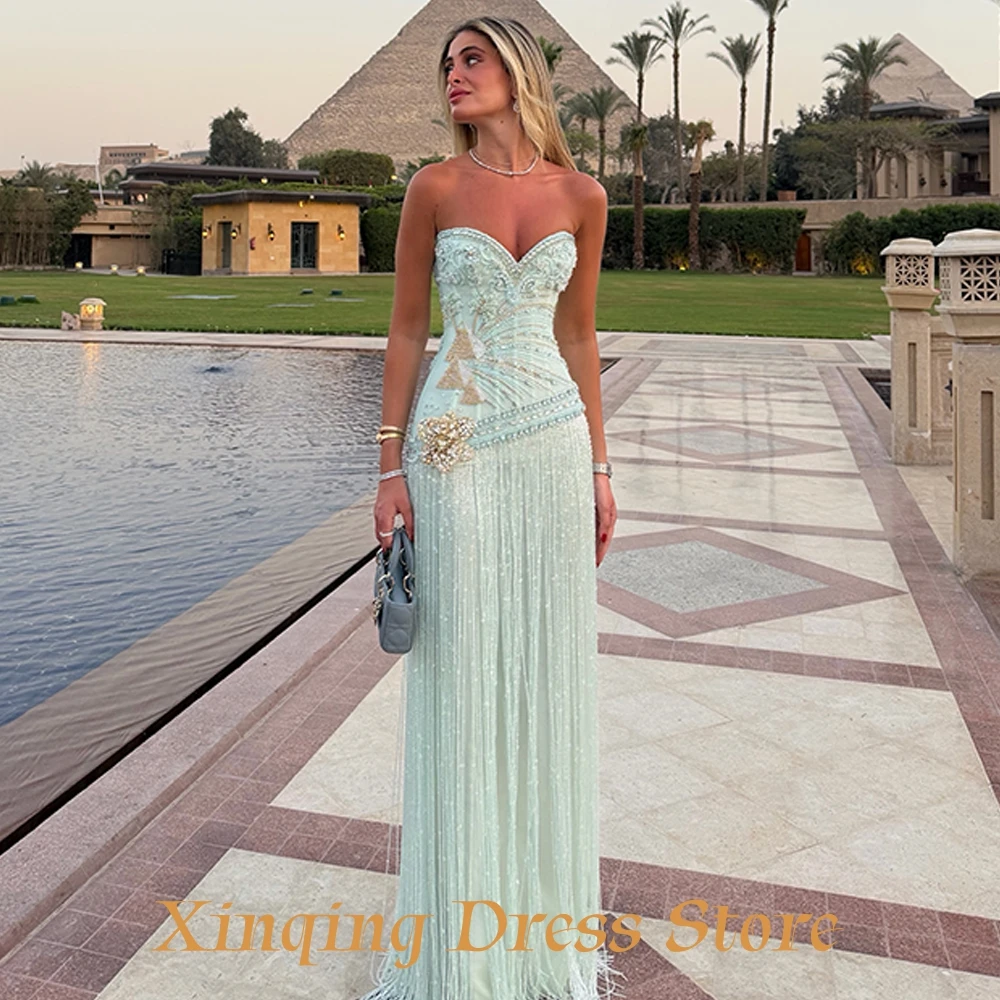 Exquisite Mermaid Evening Dress Luxury Crystal Flowers Tassel Customized Celebrity Gowns Delicate Tulle Bridal Party Dresses view 4