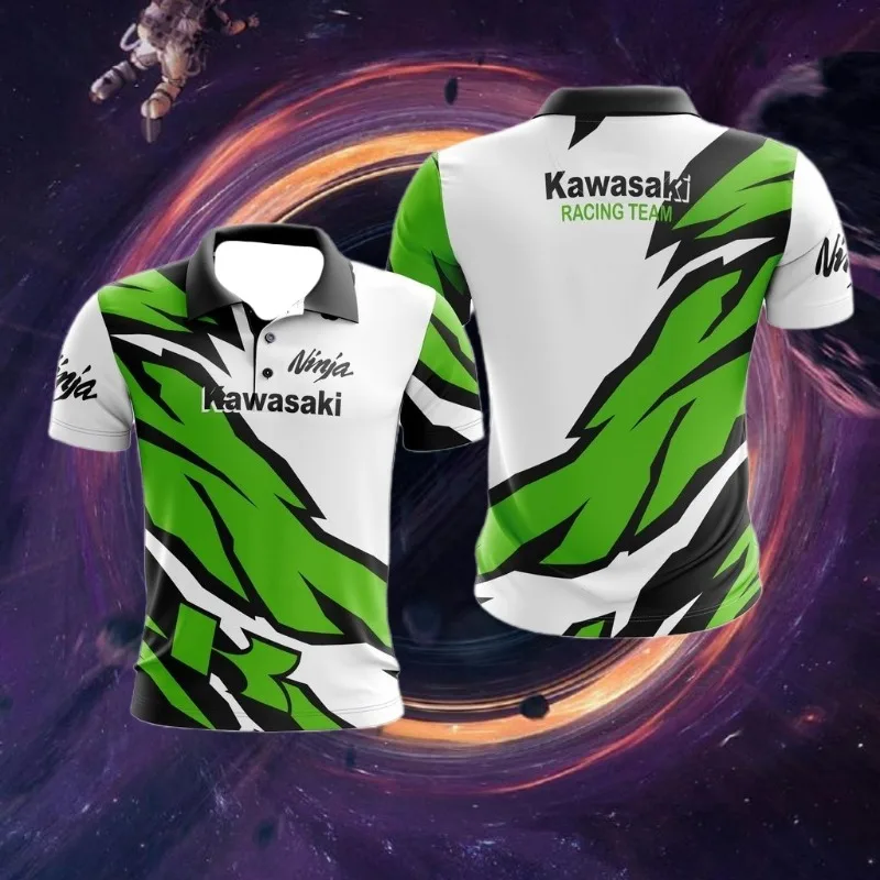 

MOTO-Summer New Casual Outdoor Men's Kawasaki Motorcycle Polo Top Fashionable Breathable 3D Short Sleeved Polo Shirt