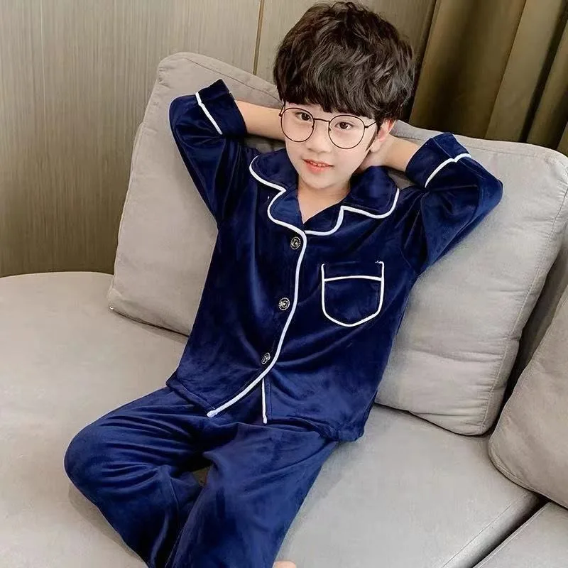 Boys' Coral Fleece Winter Pajamas Thickened Flannel Home Wear Set for Kids Warm Cozy Thickened Cotton Layered Boys' Sleepwear