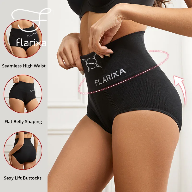 Flarixa High Waist Shaping Panties for Women Tummy Control Panty Postpartum Belly Slimming Underwear Seamless Briefs Body Shaper