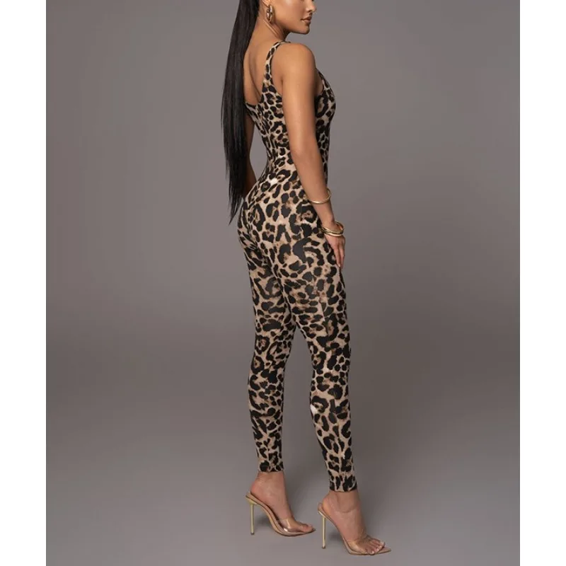 Women's Clothes Long Jumpsuits for Woman Sexy Sporty Animal Print Leopard Legging Spaghetti-Neck Yoga Workout Jumpsuits 159653