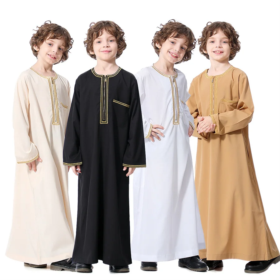 Abaya-Robe longue arabe pour enfants, vêtements pour garçons, caftan, islamique, Ramadan, Jubba, Thobe, olympiques