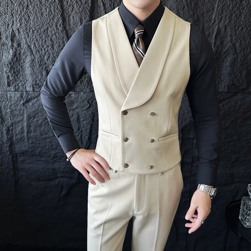 Vest + Pants High -end Brand Fashion Business Men\'s Leisure Office Suit Vest Bride\'s Wedding Dress Party Waist Coat