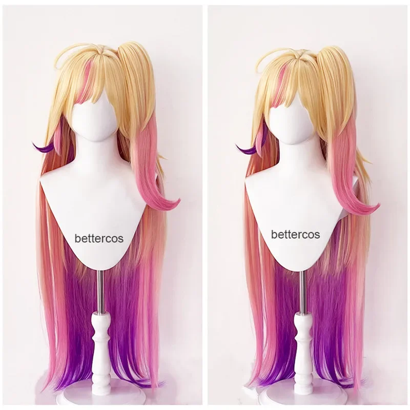 LOL Star Guardian Seraphine Cosplay Wig  Yellow Pink Purple Mixed Long 100cm Synthetic Hair Heat Resistant Wigs   Wig Cap