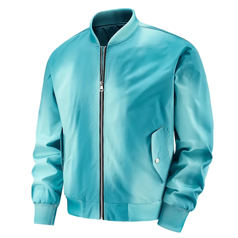 Męska kurtka bejsbolówka z gradientem kolorów, jesień 2025, odzież robocza, styl outdoorowy dla par, motyw lotniczy, nowość.