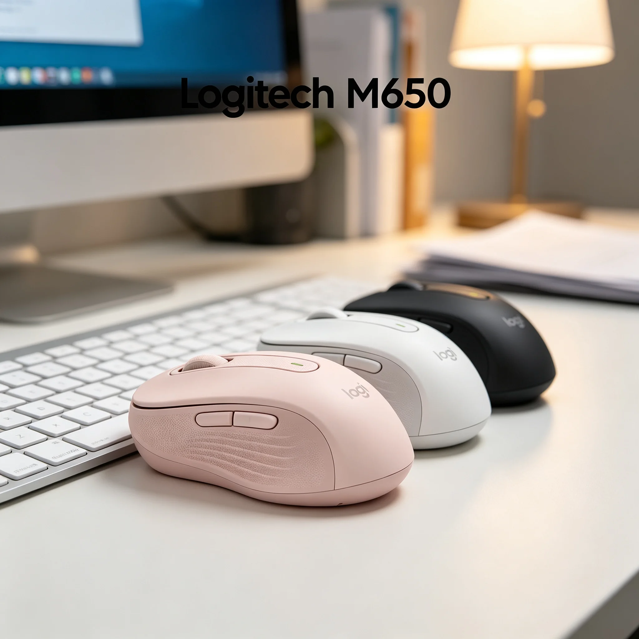 Logitech M650 Signature Wireless Office Mouse Silent Click 4000 DPI Adjustable Optical Sensor SmartWheel 5 Side Buttons Multi OS