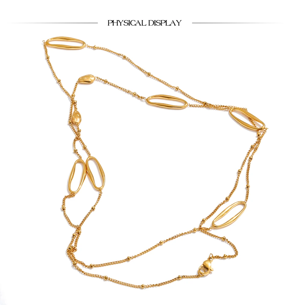Yhpup 88 cm ovale Pulloverkette aus Edelstahl, lange Halskette für Damen, 18 Karat golden, PVD-beschichtet, unverwechselbarer Modeschmuck, Geschenk – Detail 3