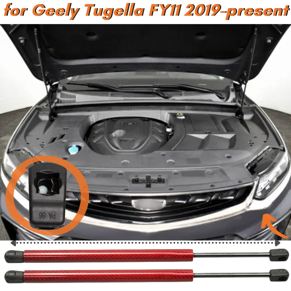 Qty(2) Hood Struts for Geely Tugella FY11 2019-present Front Bonnet Lift Supports Gas Springs Shock Absorbers Bars Dampers