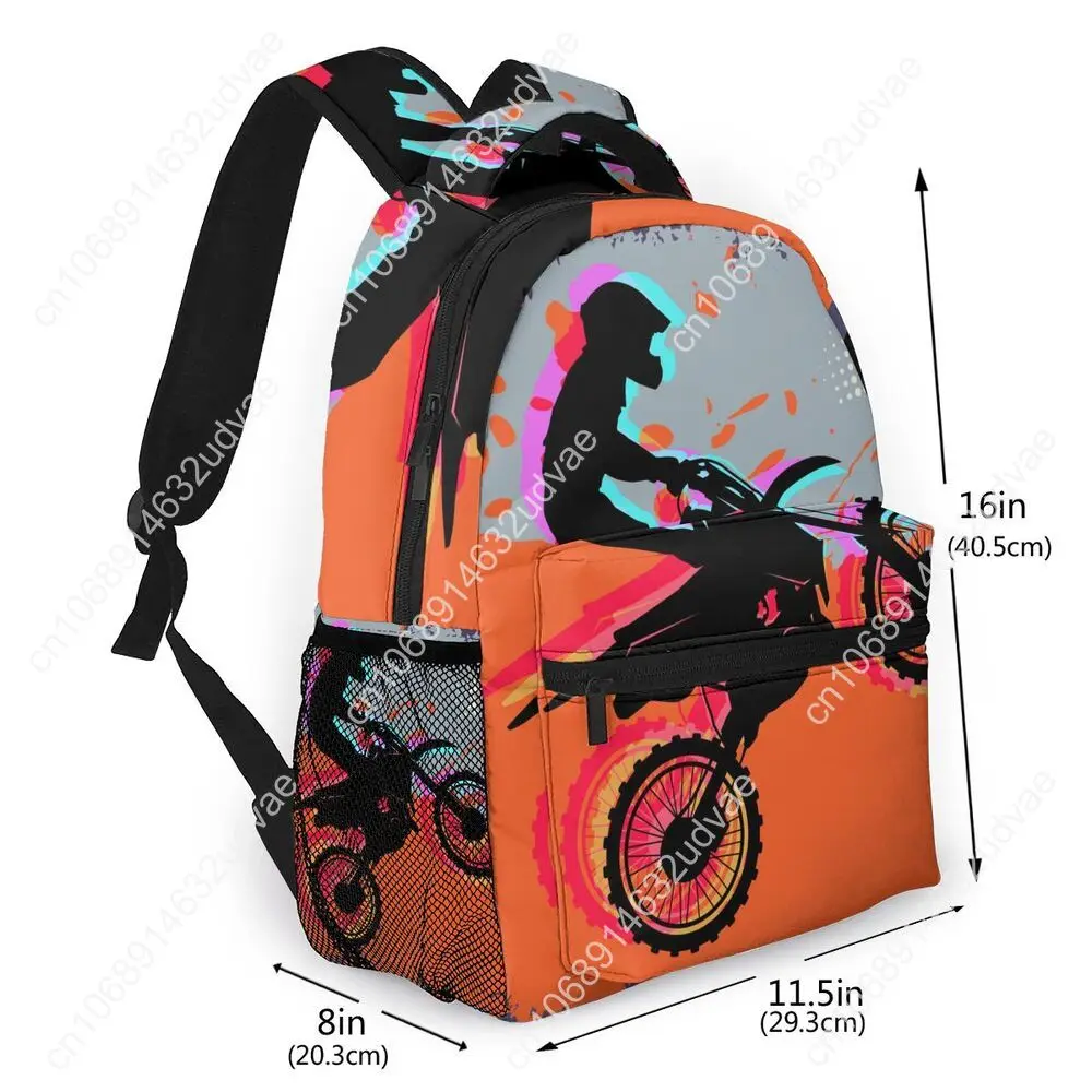 Children Backpacks School Bag For Boys Motocross Rider Dirt Bike With Abstract Background Teenagers Schoolbag Student Bookbags