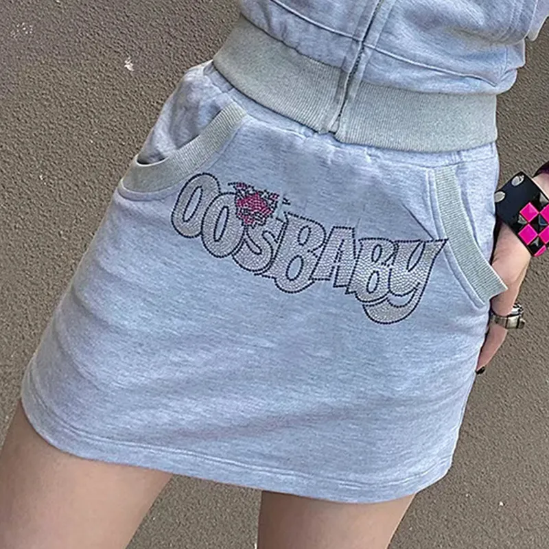 Spring Summer Waist Tight Casual Hot Drill Letter Short Jacket Skirt Spice Girls Wear Outside