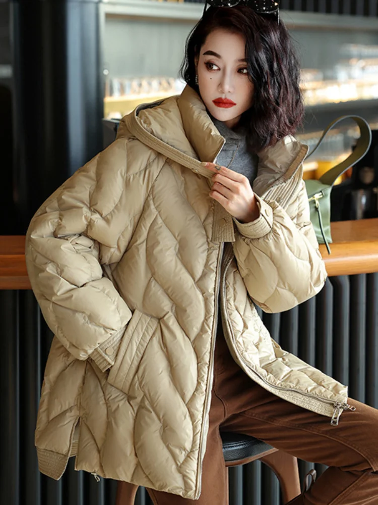 Autumn and Winter Long Down Jacket Thickened 90 Duck Down Down Jacket Loose Hooded Warm Jacket Street Beat Fashion Casual Parkas