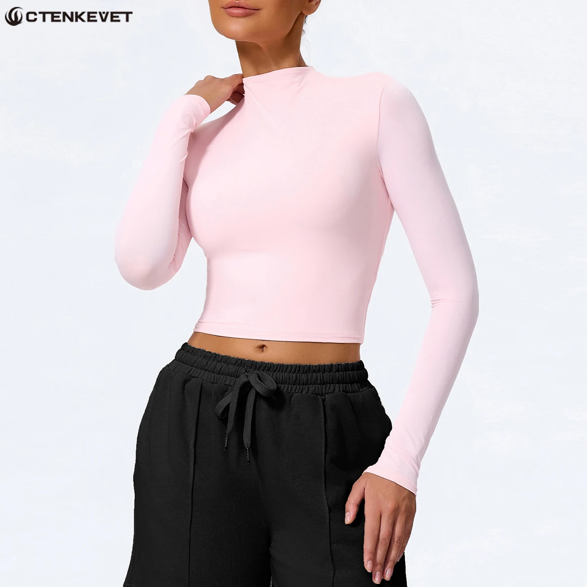 

Ctenkevet Women's High Neck Long Sleeve Yoga Wear Female Soft And Skin-Friendly T-Shirt Gym Workout Sportswear Women Tight Tops