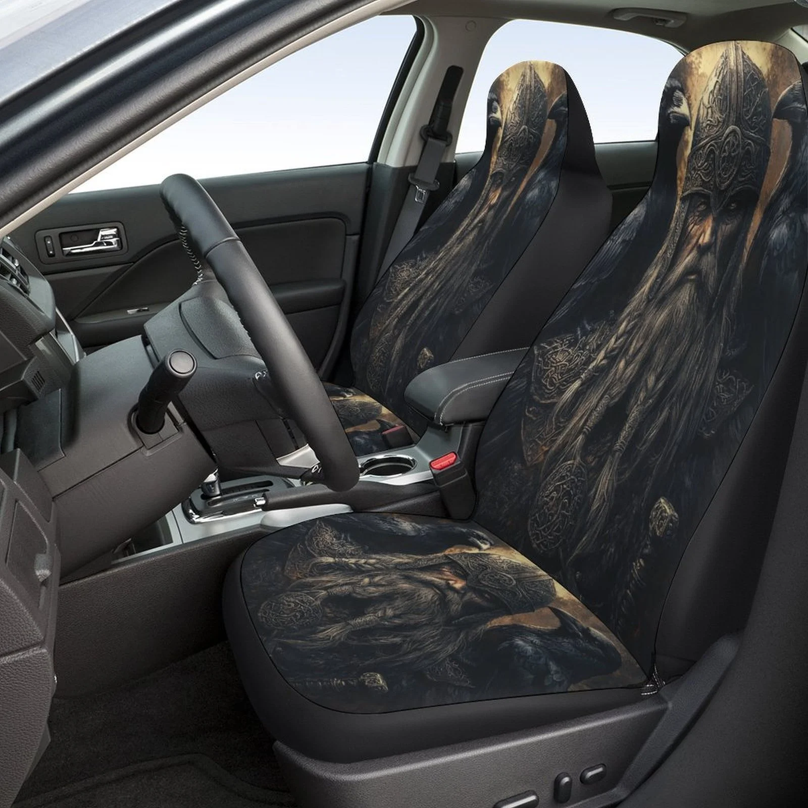 Viking With Ravens Themed Car Seat Cover Set For Most Cars, Fashion Novelty Car Seat Protector Covers Full Set, Universal Car S