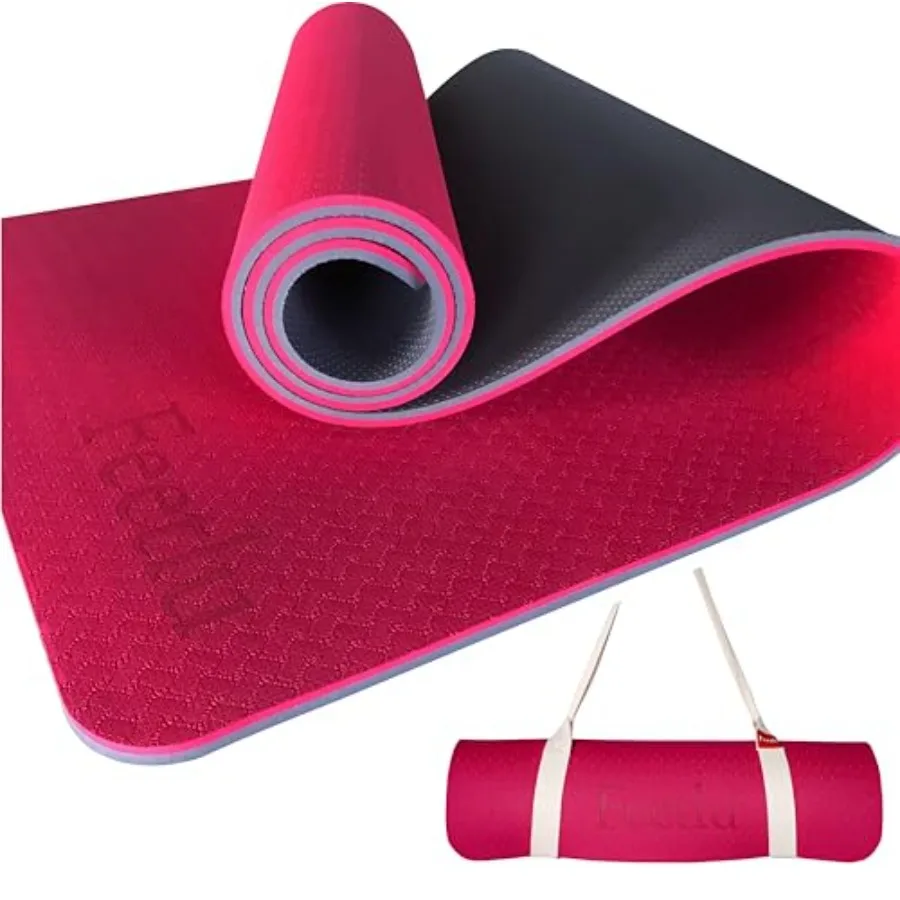 

Очень толстый (10 мм) нескользящий коврик для йоги с ремнем для йоги, пилатеса и напольных упражнений, черный