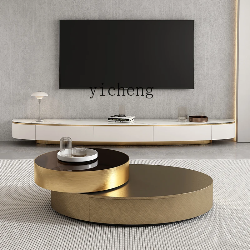 

ZC light luxury rotating coffee table modern simple high-end tempered glass telescopic size oval coffee table