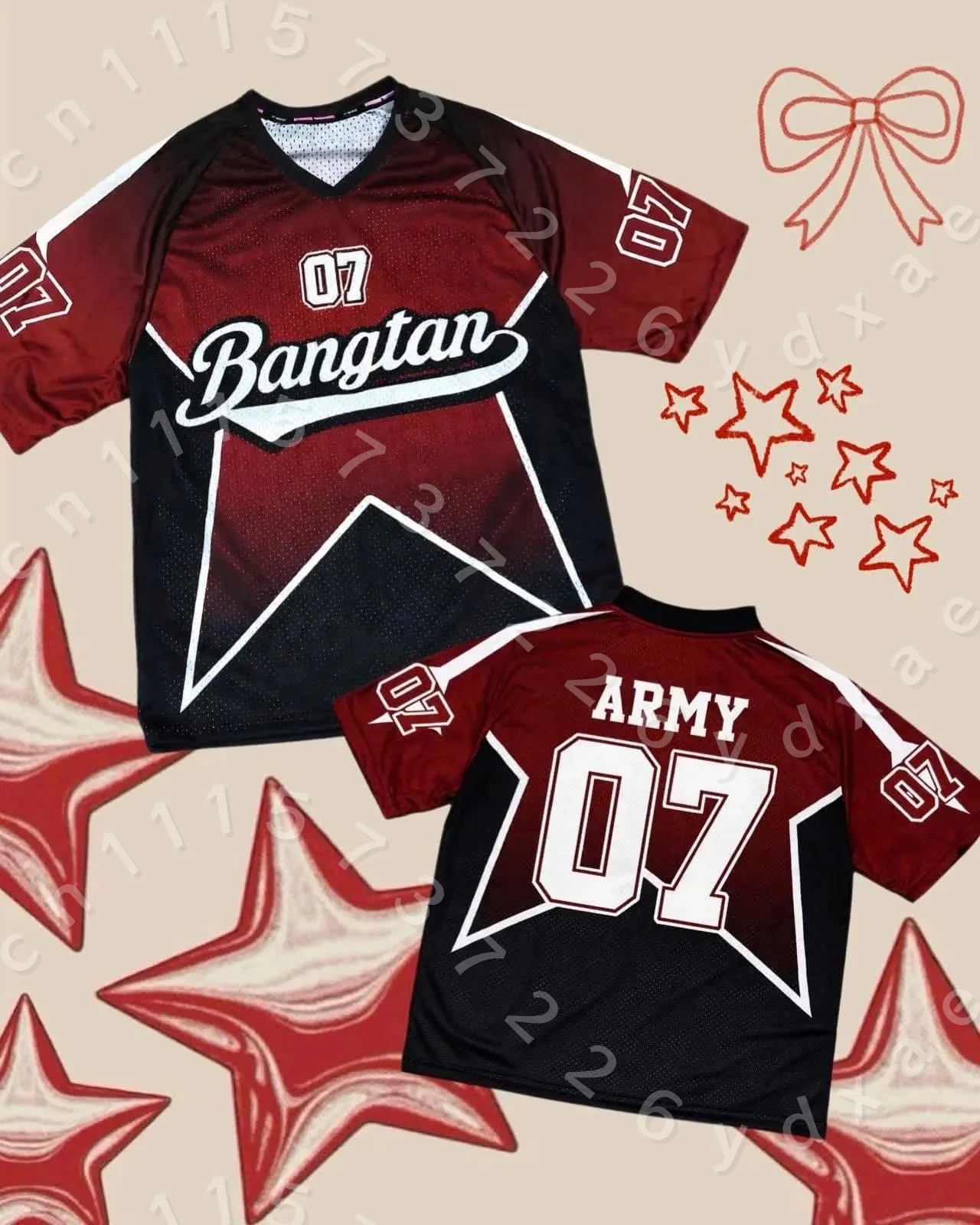 Familien-Partnerlook Eltern-Kind Farbverlauf Stern-Mesh-Trikot Doppelseitig Bedrucktes Bangtan Army 07 V-Ausschnitt Fan Kurzarm Sport T-Shirt – Detail 6