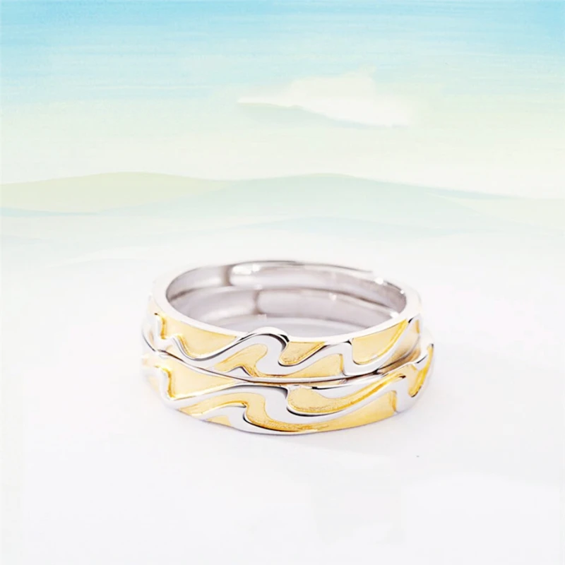 

Yellow Drip Glaze Wavy Sweet Romantic Couple Ring 925 Sterling Silver Female Resizable Opening Rings RI452