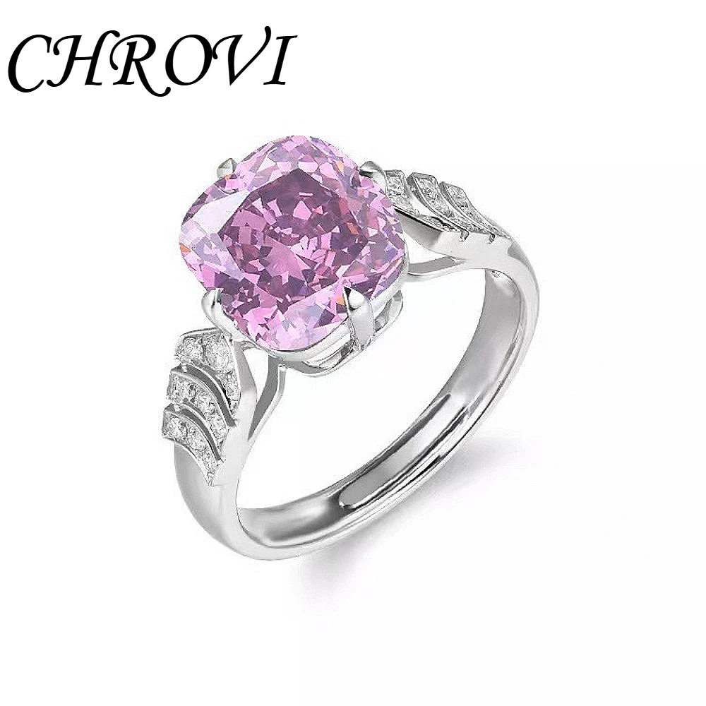 Exquisite 925 Sterling Silver Light Luxury Gray Zircon Ring, Simple and Versatile, Square Dried Rose Gem Women's Ring