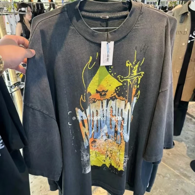 

RRR123 American Tee Top High Street Vintage Wash Do Old Casual Loose Sports Short-sleeved T-shirt