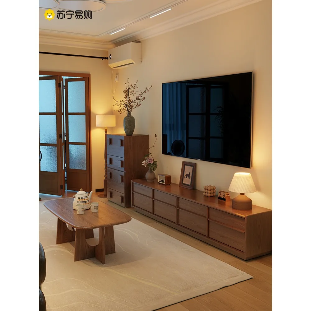 Premium Black Walnut TV Cabinet, Minimalist Floor-standing Storage Credenza, Modern Wood Media Unit for Luxury Home Decor
