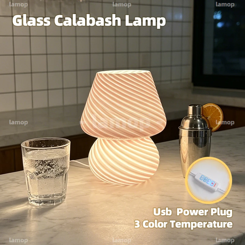 Gourd Stack‑Shaped Glass Table Lamp Sweet Playful Rounded Jar‑Style Contour Soft Diffused Light Desktop Table Lamp for Pastoral