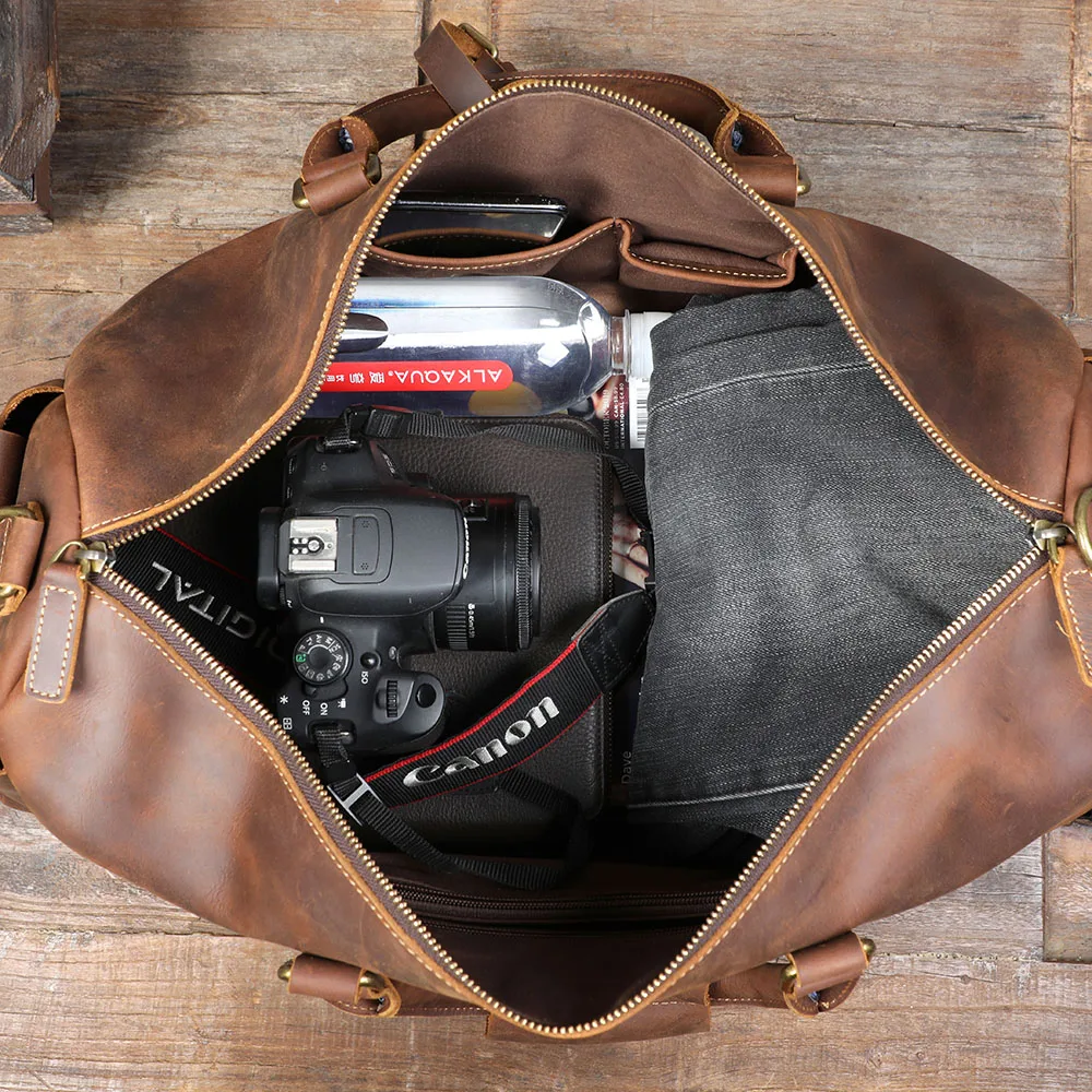 S.WORKER Handgefertigte Reisetasche aus Vollnarbenleder, Echtleder, große Kapazität, Business-Gepäck, Wochenend-Reisetasche – Detail 26