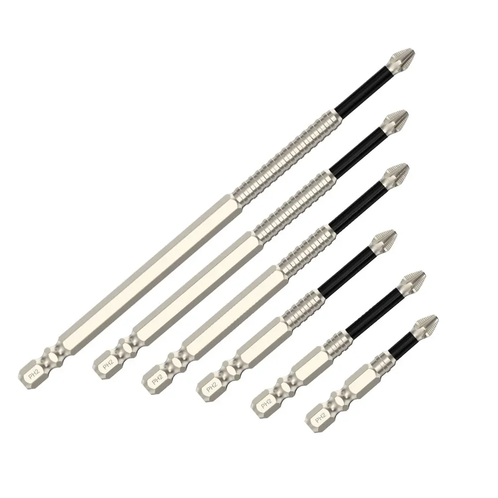 5pc 25/50/65/70/75/90/100/120/150mm Cross-Magnetic Screwdriver Bit Alloy Steel Anti-Slip Long Drill Bits PH2 Non-slip Hand Tools