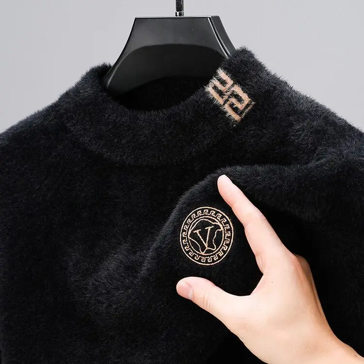 New semi-turtleneck sweater men's autumn and winter thickened knitted sweater fluffy bottoming shirt thermal top