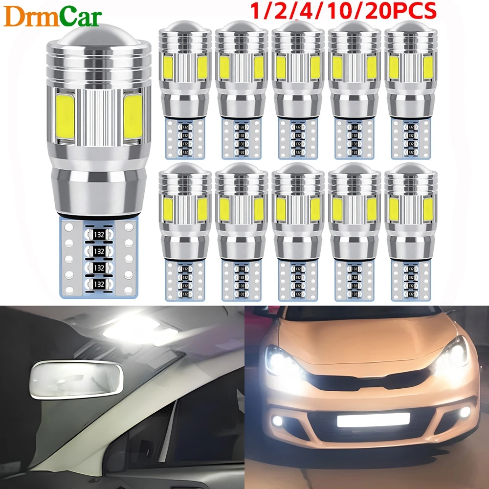 

1/2/4/10pc T10 W5W LED Bulb Canbus 5630 6SMD White 12V for Car Interior Dome Reading Light Turn Signal Side Trunk Clearance Lamp
