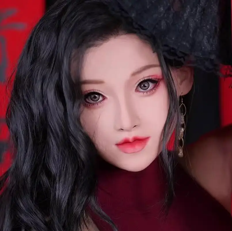 (Invidia Makeup) Crossdressing Full Head Silicone Cosplay Kigurumi Male To Female Mask With Fake Eyes Transgender Drag Queen