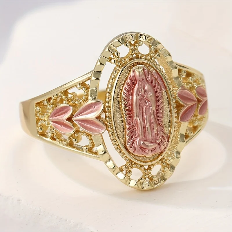 6-10 Size Hollow Pattern Carved Portrait Ring, Suitable for Women's Fashion Trend Religious Accessories Gifts