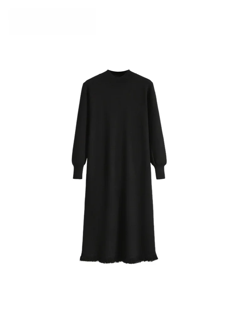 

Повседневное весеннее платье больших размеров с длинным рукавом и воротником-стойкой, прямого кроя, в корейском стиле, для полных женщин