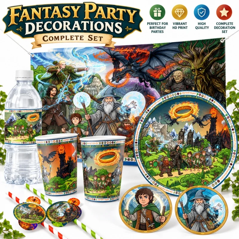 WB Lord Of The Rings Happy Birthday Party Tableware Pack Disposable Plates Cups Hot Selling Indoor Outdoor Picnic Celebrations