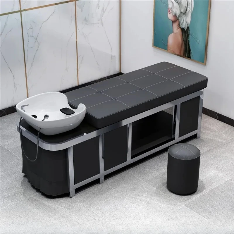 

Commercial Lying Light Luxury Solid Men Shaving Chair Head Spa Hairdresser Shower Washing Relaxing Cama Champú Trendy Furniture