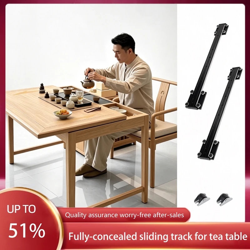 Elite Heavy Duty Hidden Undermount Pull Out Tea Table Slide Rail For Office Desk Workstation With Sturdy Steel Ball Bearing