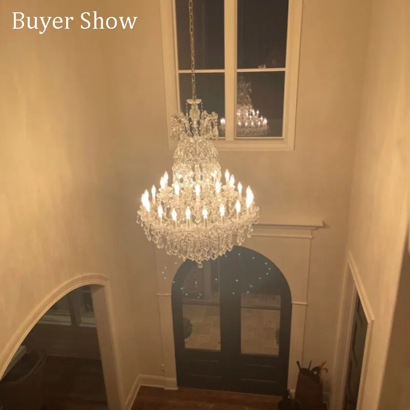 

Large Maria Theresa Crystal chandelier for Foyer lobby hallway Stair Gold hanging Lamp home Decor Cristal lamps Ceiling light