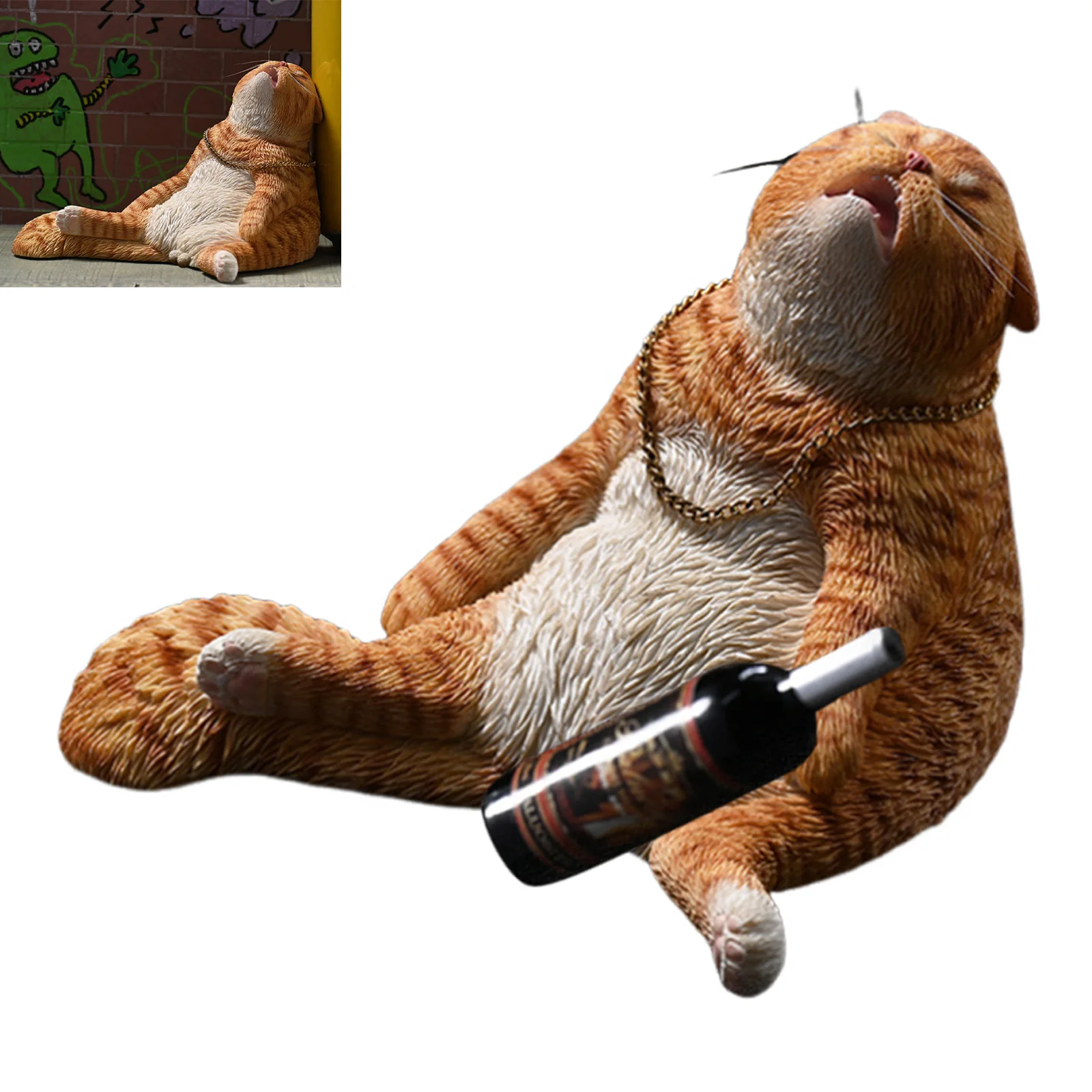 Resin Drunken Cat Figurines Creative drunken cat figurine Pet Animal Realistic Scene Decor for Entryway TV Stand Decoration