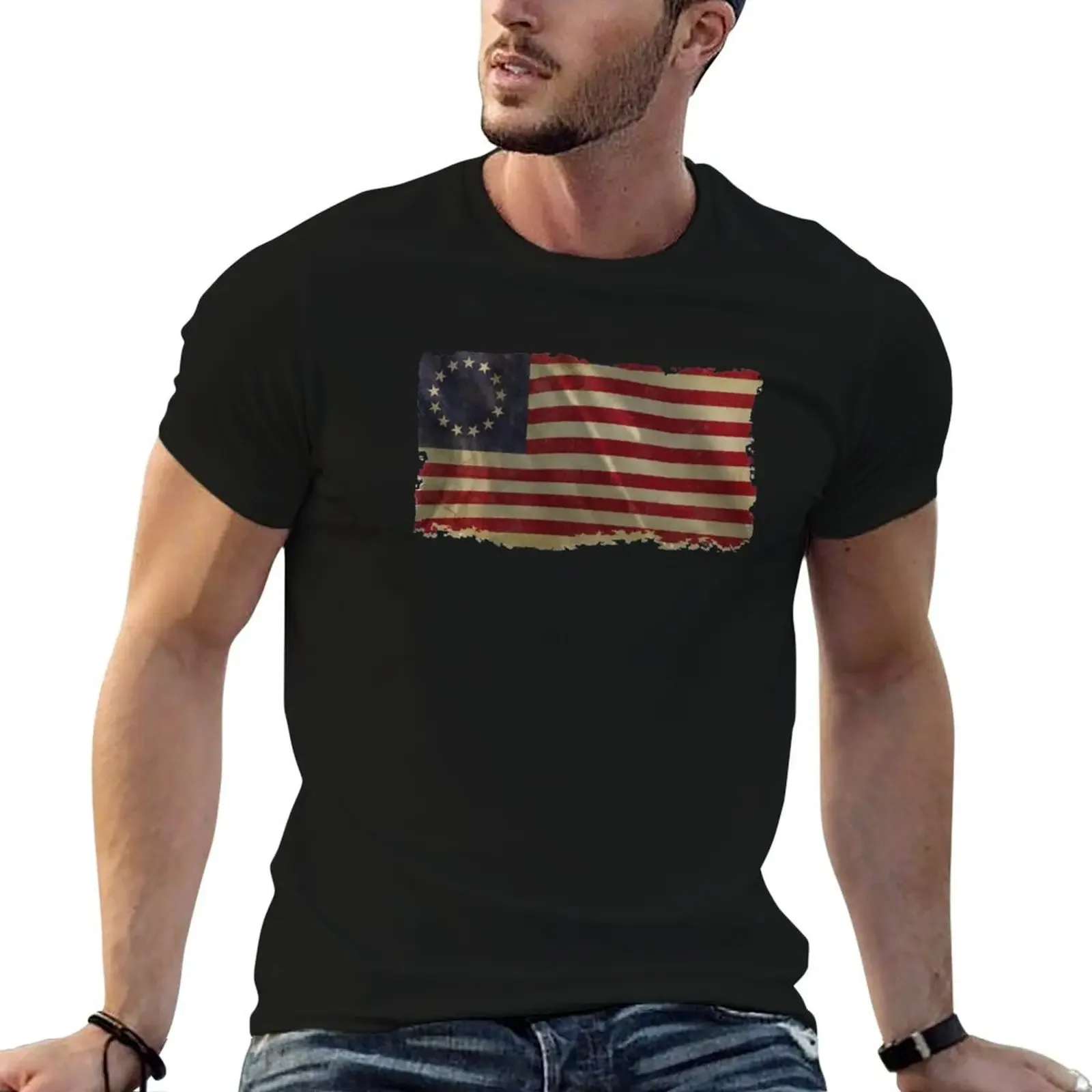 Betsy Ross American Flag Distressed Vintage Style 13 Star Flag T-Shirt anime stuff t shirt men 100℅ cotton