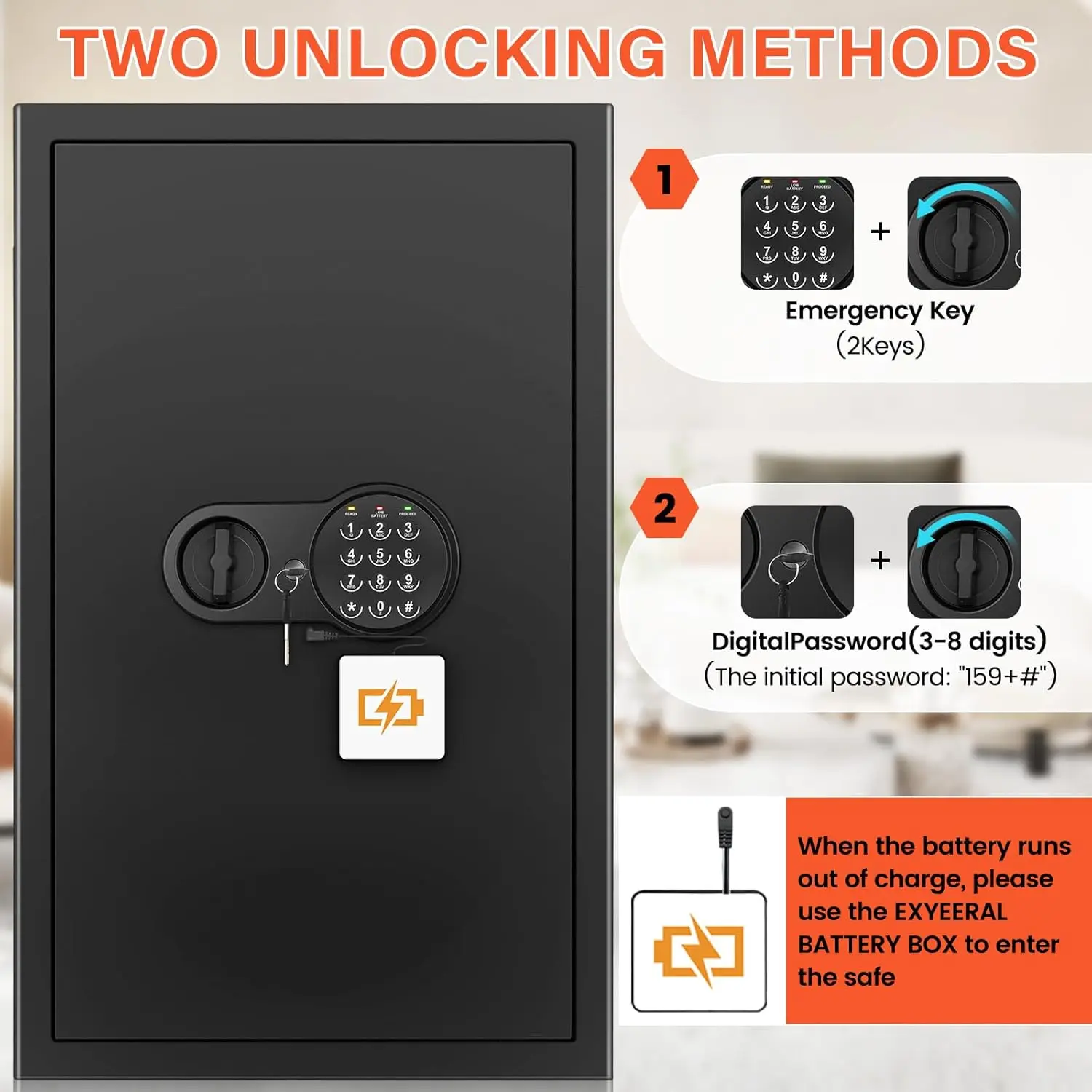 27.56'' Fireproof Safe Box with Digital Keypad, Waterproof Bag & Removable Shelves for Home Security