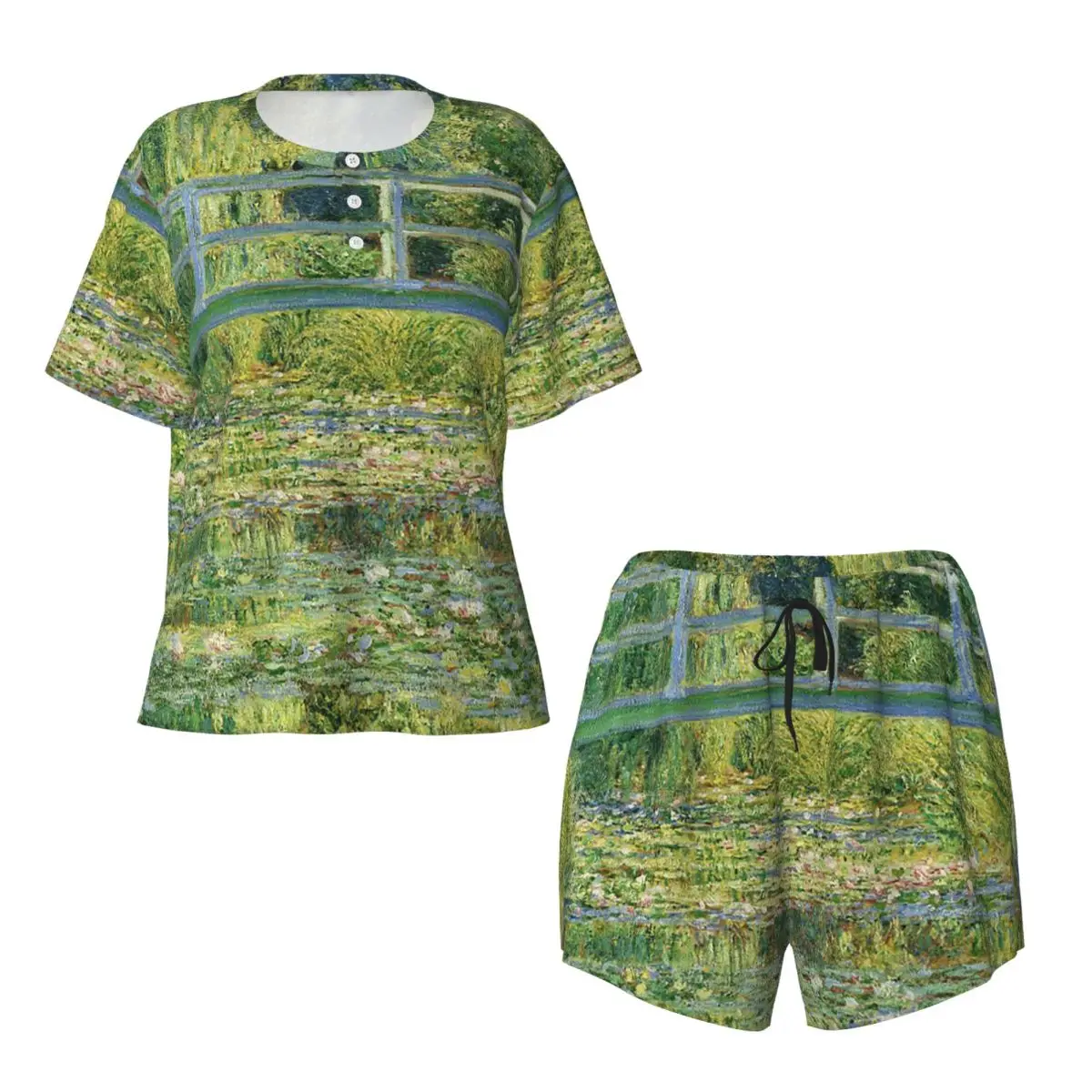 

Ночные рубашки с круглым вырезом и короткими рукавами Claude Monet - Water-Lily Pond, женские мягкие пижамные комплекты с короткими штанами
